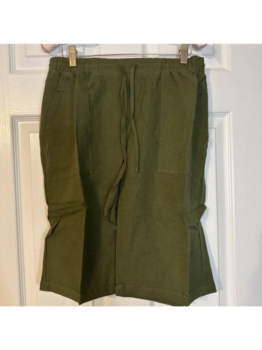 Dr Flax European 100% Linen Bermuda Shorts Mens or Womens S/M Green Pockets NEW
